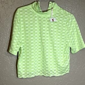 Free People green checkered crop top NWOT medium